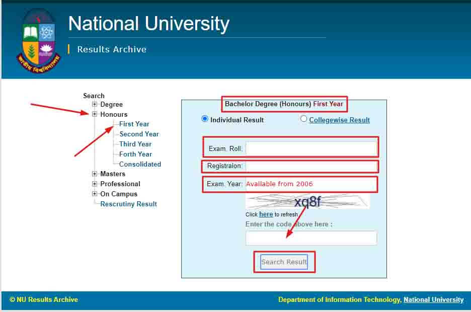 honours 1st year result